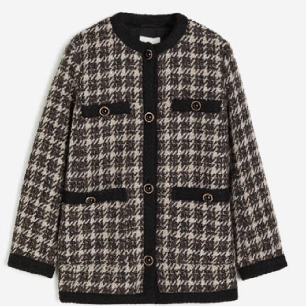 H&M black houndstooth wool blazer textured weave jacket new with tags medium